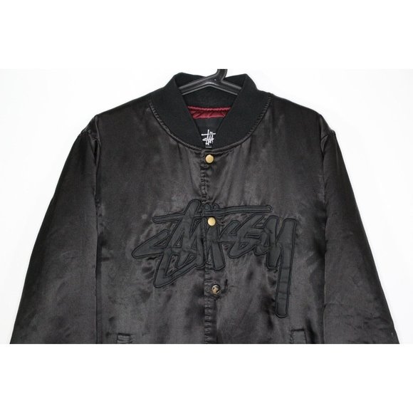 Stussy Mens Medium Spell Out Quilted Lined Satin Bomber Varsity Jacket Rare P126 - Picture 5 of 8